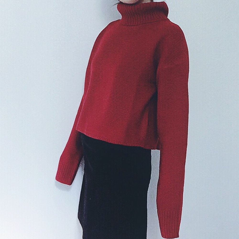 NWT Basic Oversized Red turtleneck sweater - Picture 2 of 7